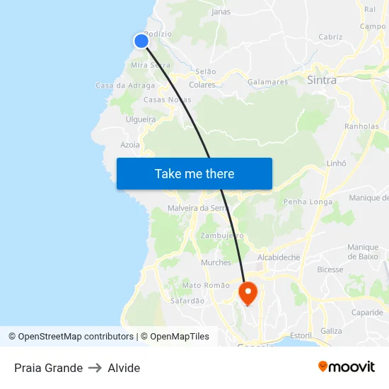 Praia Grande to Alvide map