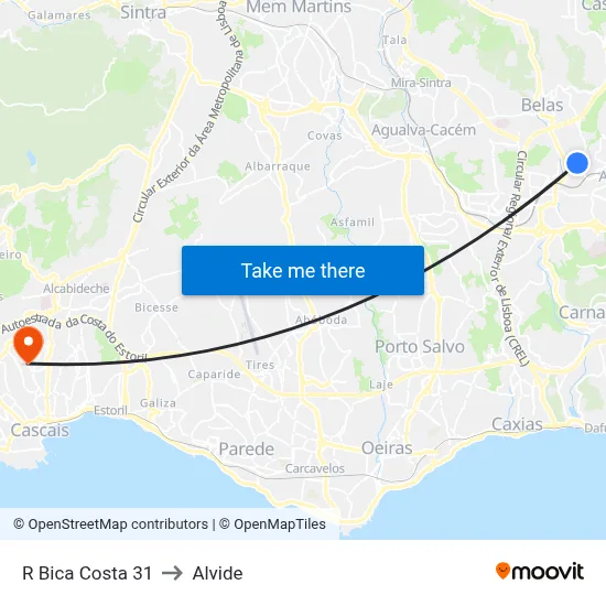 R Bica Costa 31 to Alvide map
