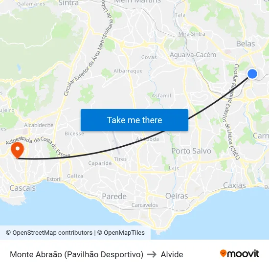 Monte Abraão (Pavilhão Desportivo) to Alvide map