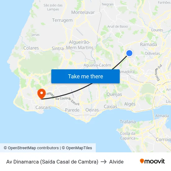 Av Dinamarca (Saída Casal de Cambra) to Alvide map