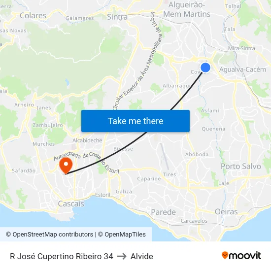 R José Cupertino Ribeiro 34 to Alvide map