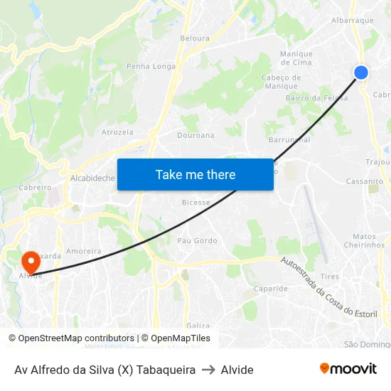 Av Alfredo da Silva (X) Tabaqueira to Alvide map