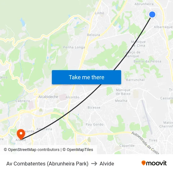 Av Combatentes (Abrunheira Park) to Alvide map