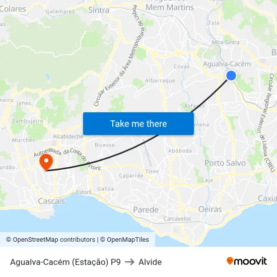 Agualva-Cacém (Estação) P9 to Alvide map
