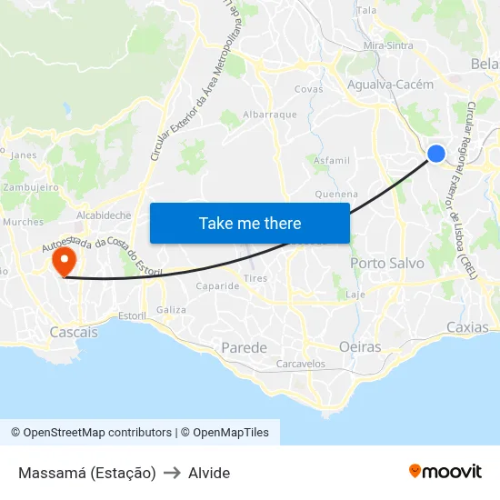 Massamá (Estação) to Alvide map