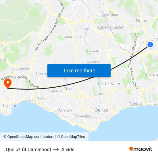 Queluz (4 Caminhos) to Alvide map