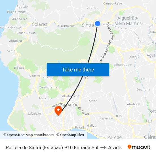 Portela de Sintra (Estação) P10 Entrada Sul to Alvide map