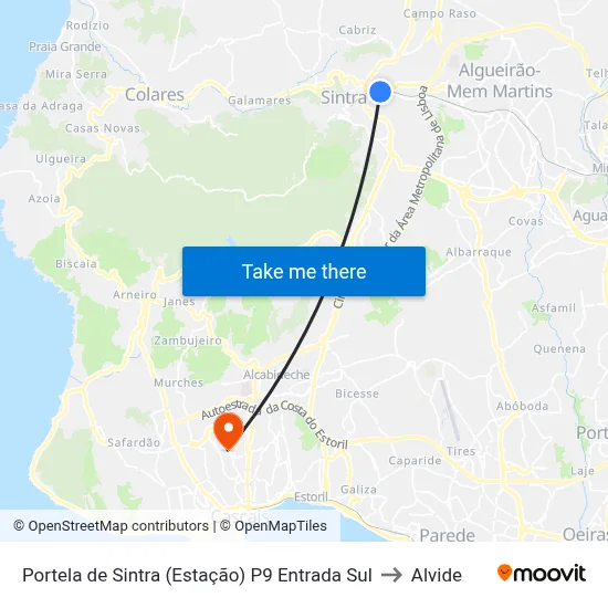 Portela de Sintra (Estação) P9 Entrada Sul to Alvide map