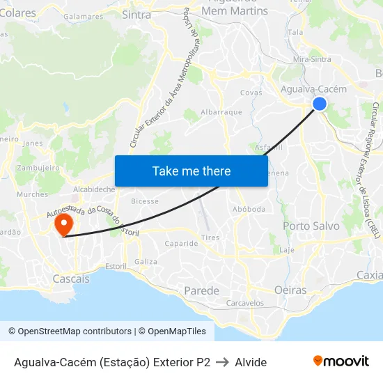 Agualva-Cacém (Estação) Exterior P2 to Alvide map