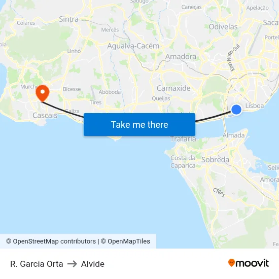 R. Garcia Orta to Alvide map