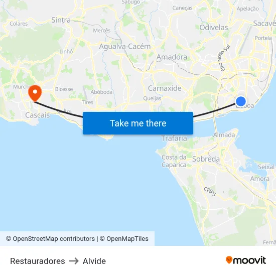 Restauradores to Alvide map