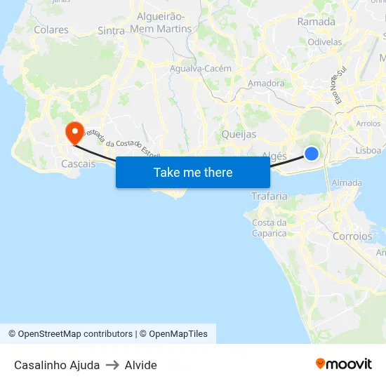 Casalinho Ajuda to Alvide map