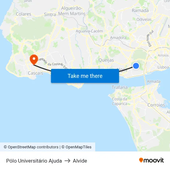 Pólo Universitário Ajuda to Alvide map
