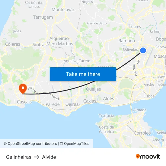 Galinheiras to Alvide map