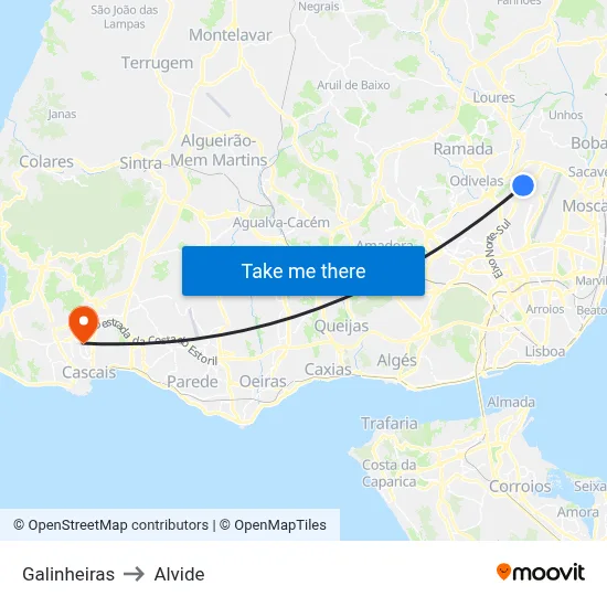 Galinheiras to Alvide map