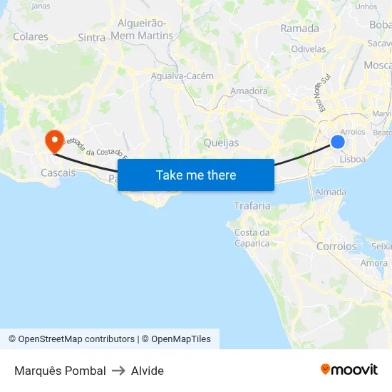 Marquês Pombal to Alvide map