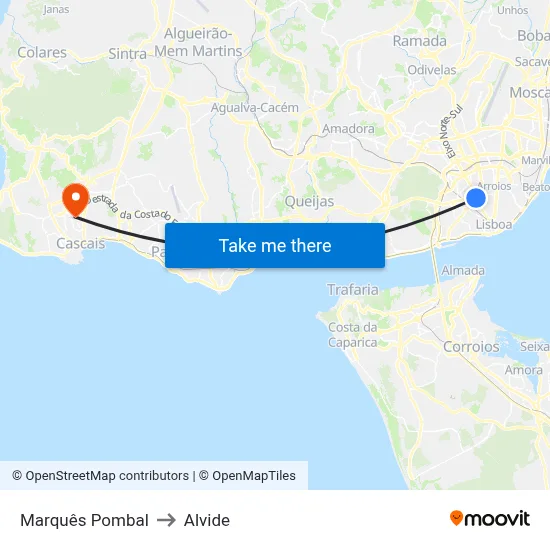 Marquês Pombal to Alvide map