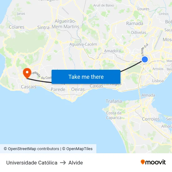 Universidade Católica to Alvide map