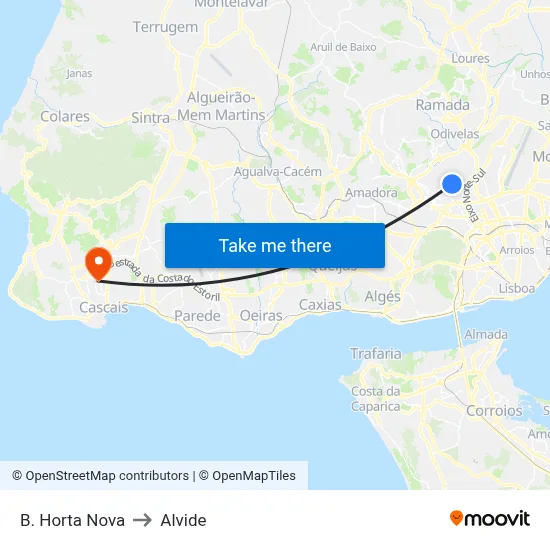 B. Horta Nova to Alvide map