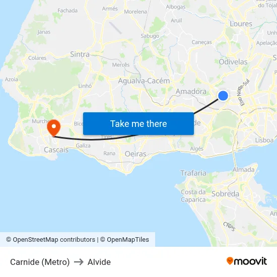 Carnide (Metro) to Alvide map