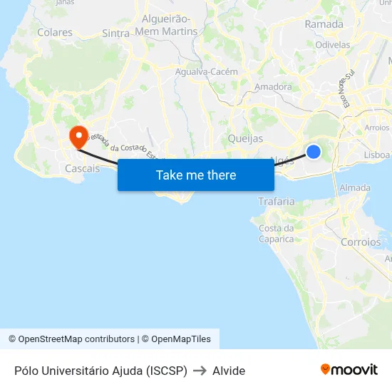 Pólo Universitário Ajuda (ISCSP) to Alvide map