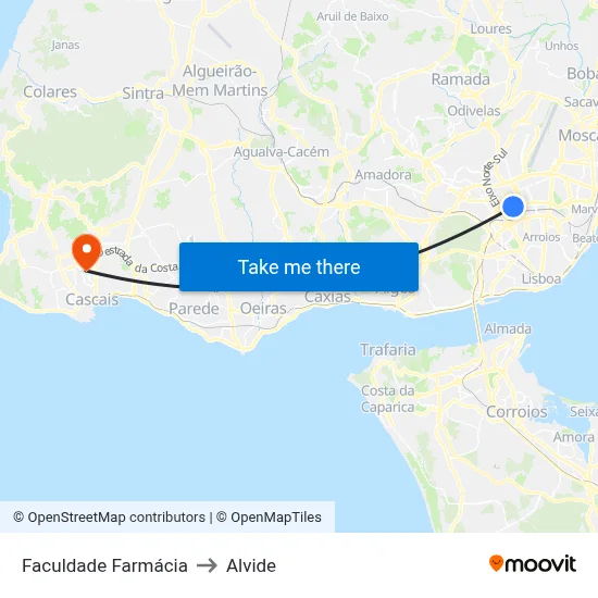 Faculdade Farmácia to Alvide map