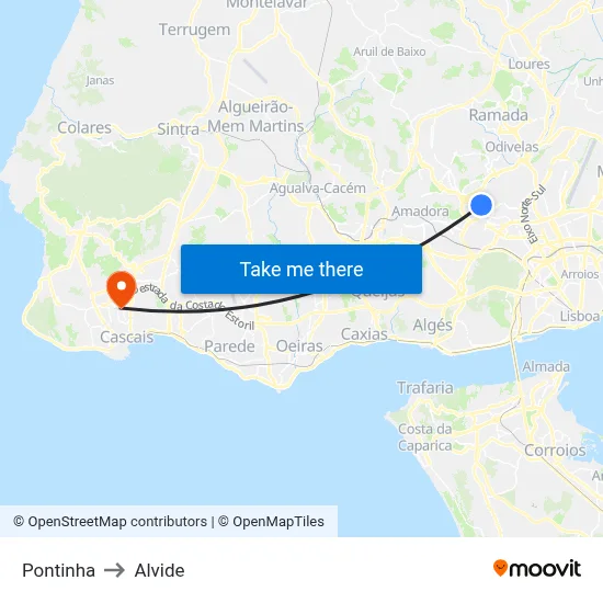 Pontinha to Alvide map