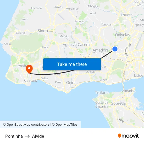 Pontinha to Alvide map