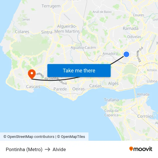 Pontinha (Metro) to Alvide map
