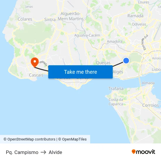 Pq. Campismo to Alvide map