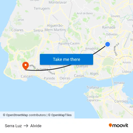 Serra Luz to Alvide map