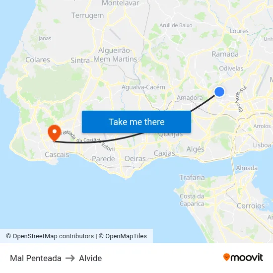 Mal Penteada to Alvide map