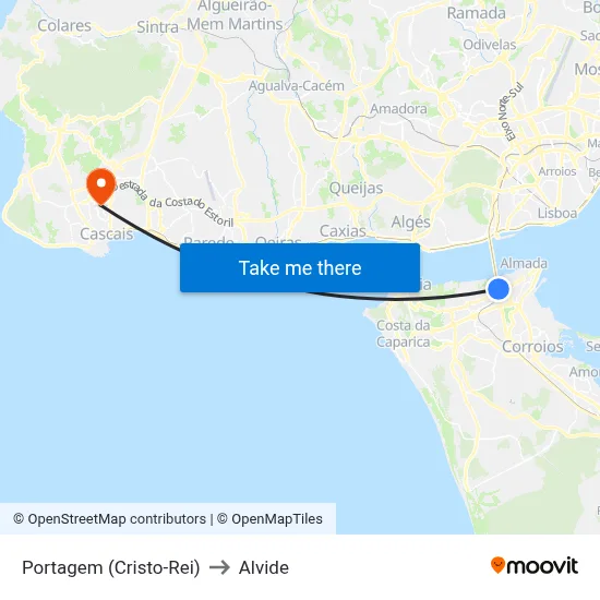 Portagem (Cristo-Rei) to Alvide map