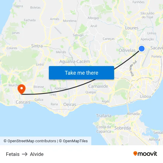 Fetais to Alvide map