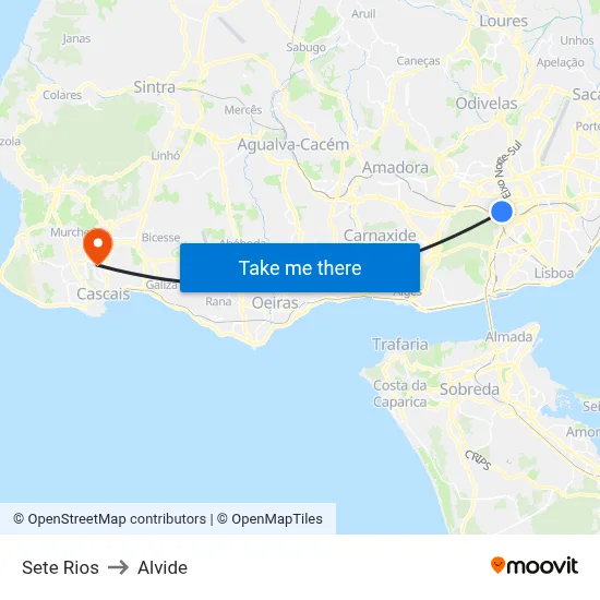 Sete Rios to Alvide map