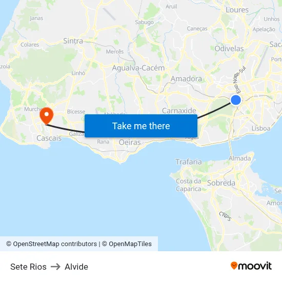 Sete Rios to Alvide map