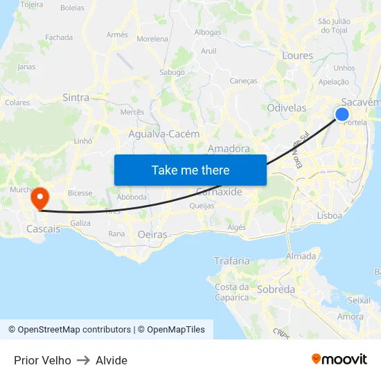 Prior Velho to Alvide map