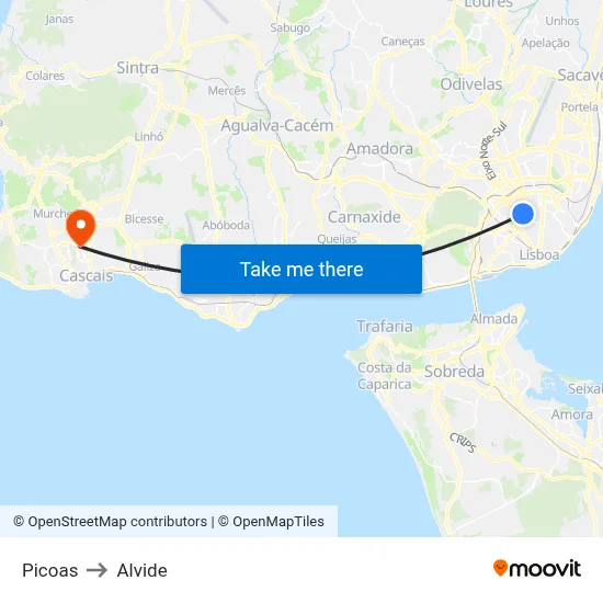 Picoas to Alvide map
