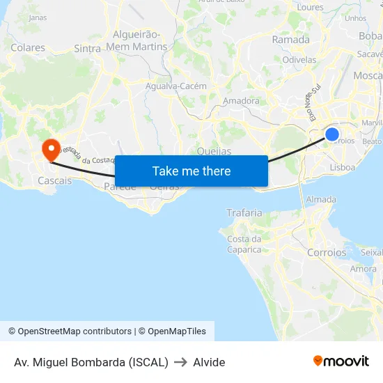 Av. Miguel Bombarda (ISCAL) to Alvide map