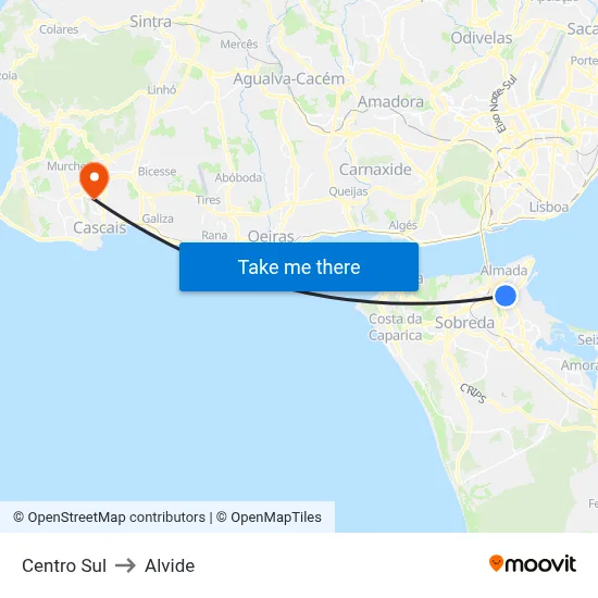 Centro Sul to Alvide map