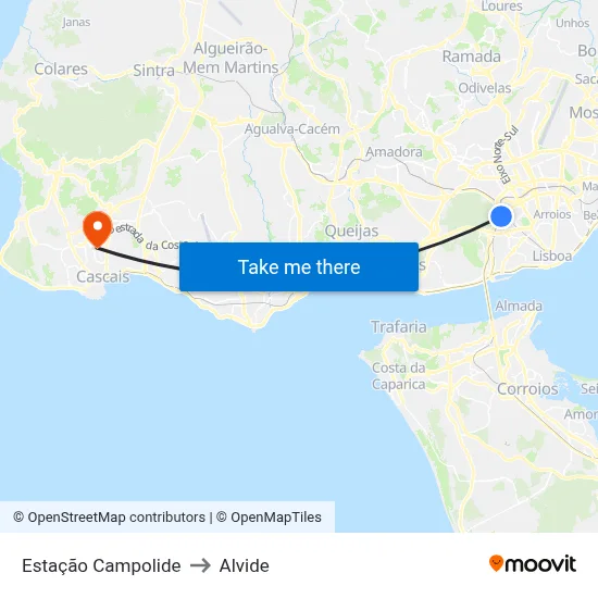 Estação Campolide to Alvide map