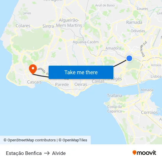 Estação Benfica to Alvide map