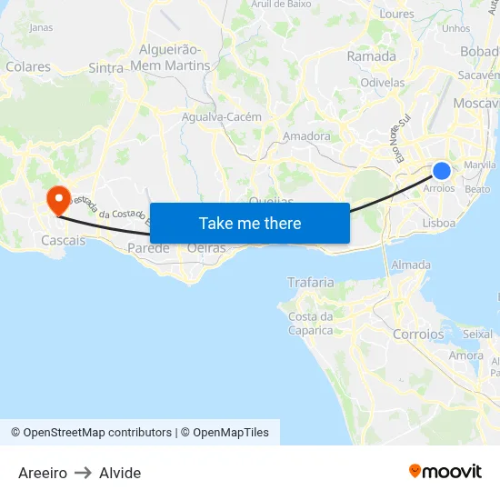 Areeiro to Alvide map