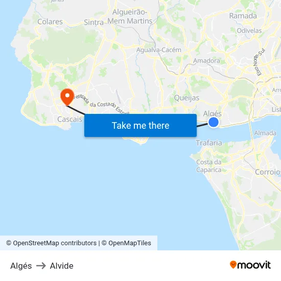 Algés to Alvide map