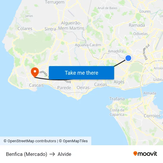 Benfica (Mercado) to Alvide map