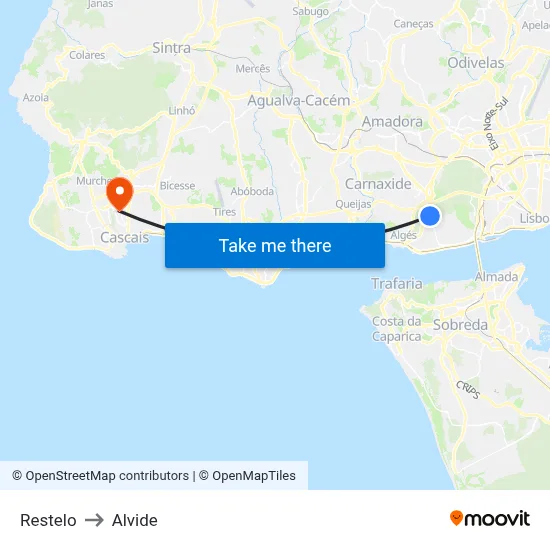 Restelo to Alvide map