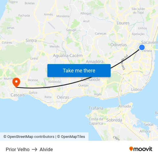 Prior Velho to Alvide map