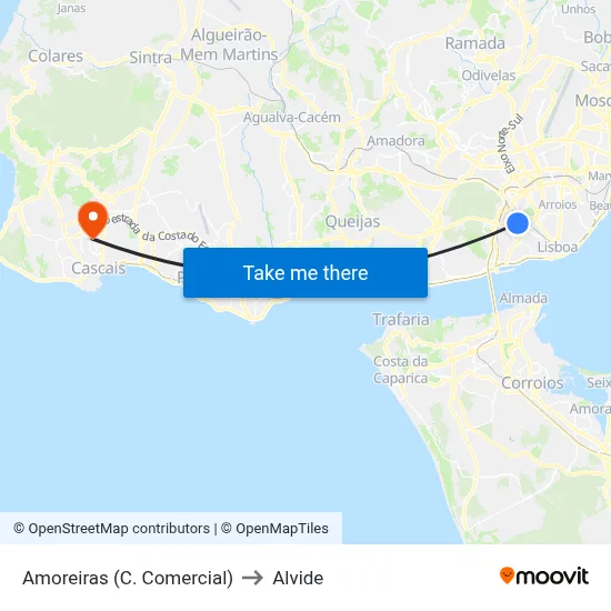 Amoreiras (C. Comercial) to Alvide map