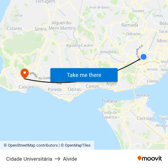 Cidade Universitária to Alvide map