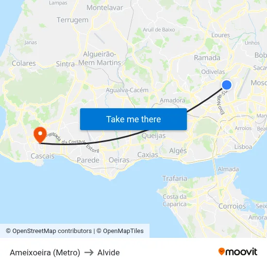 Ameixoeira (Metro) to Alvide map